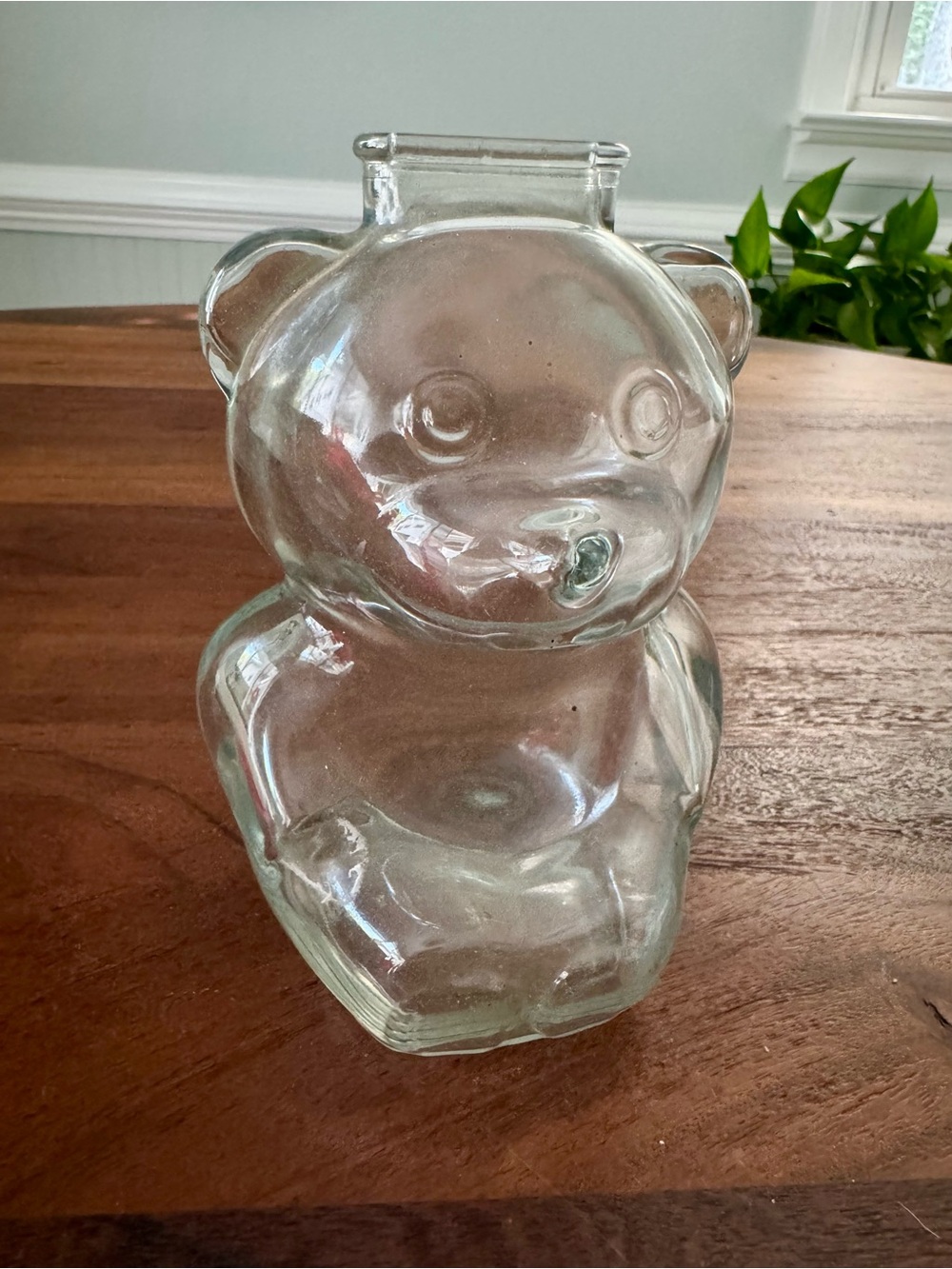 Vintage Glass Teddy Bear Piggy Bank ~6” 1970's Classic Baby Gift! Anchor Hocking